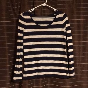 LOFT Navy Heather Gray/Oatmeal Striped Long Sleeve